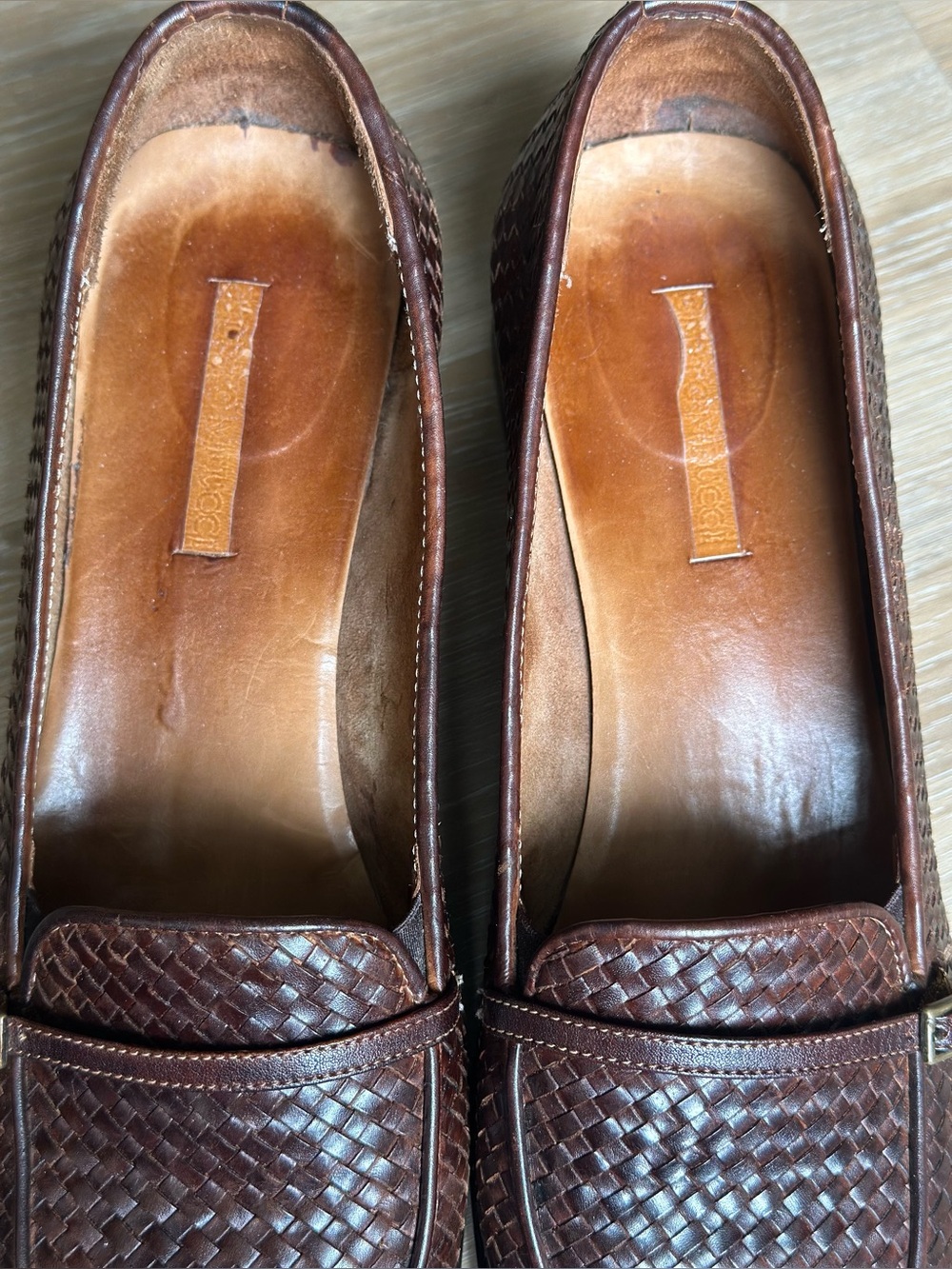 Sesto Meucci Hand Woven Leather Pumps Brown Italian Loafers 90s Vintage Size 10 - Picture 5 of 10